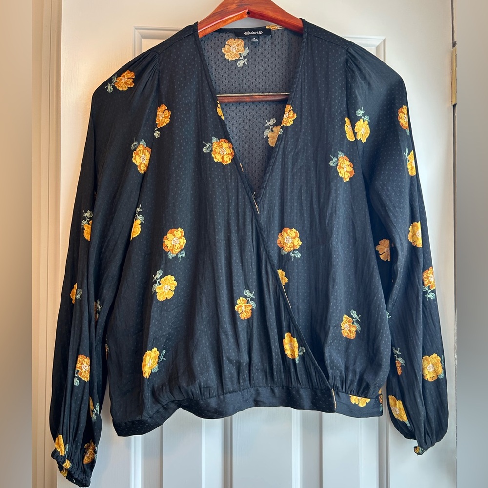 Madewell Black Floral Patterned Top